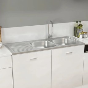 Lava-louça cozinha + cuba dupla 1200x500x155 mm inox prateado