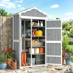Armário de Jardim de Madeira 105x55x179 cm Abrigo de Exterior com Portas 4 Prateleiras Extraíveis Teto Metal Galvanizado Cinza