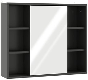 HOMCOM Móvel de Casa de Banho com Espelho Armário com Portas e 6 Compartimentos Abertos 60x14,5x49,4 cm Preto | Aosom Portugal