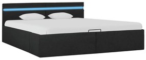 Cama hidráulica c/ arrumação LED 180x200cm tecido cinza-escuro