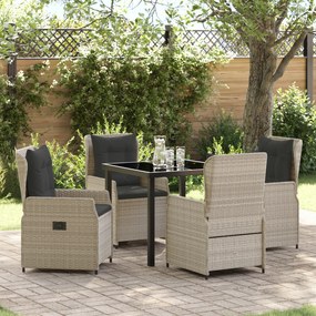 Conjunto de Jantar de 5 Peças para Jardim vidaXL Cinza Claro de Rattan Poliéster