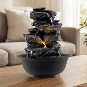 Fonte de mesa em cascata com bola de cristal giratória 21,5 x 26 cm, luz LED colorida, caudal ajustável, bomba silenciosa, decoração zen para casa e e