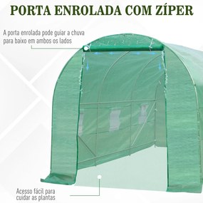 Estufa Túnel 445x190x200 cm Estufa de Jardim com 6 Janelas 1 Porta e C