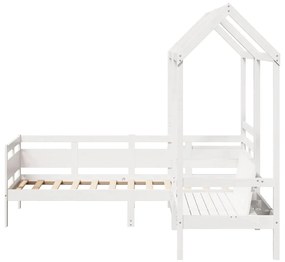 Conj. sofá-cama e banco c/ telhado 90x190cm pinho maciço branco