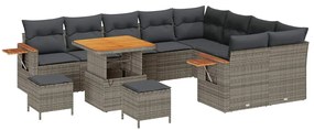 Conjunto de Sofá de Jardim vidaXL com Almofadas Cinza Rattan PE Acácia