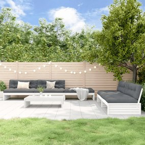 6pcs conjunto lounge jardim c/ almofadões madeira maciça branco