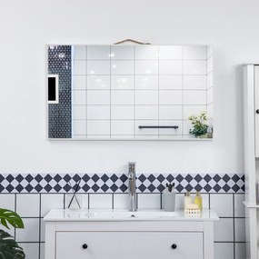 kleankin Espelho de Casa de Banho Retangular 104x60cm Espelho de Parede Decorativo e Moderno com Estrutura de Madeira para Dormitório Corredor Entrada Branco