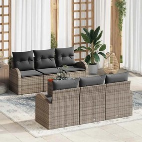vidaXL Conjunto de Sofá de Jardim de 7 Peças com Almofadas Cinza Rattan Sintético Acácia