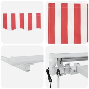 Toldo Retrátil Manual Vermelho e Branco 400x200 cm Alumínio