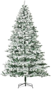 Árvore de Natal Ø140x225cm Neve Artificial com 1083 Pontas de PVC Base Dobrável e Suporte de Metal Decoração de Natal para Interiores Verde e Branco