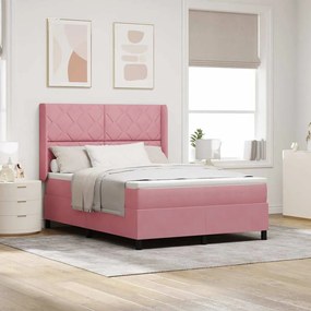 Cama Box Spring vidaXL com Colchão Rosa 160x200 cm Veludo