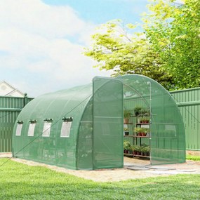 Estufa tipo túnel para jardim 295 x 400 x 200 cm, de 12 m², estufa tipo túnel para jardim com porta e 8 janelas, lona de PE de 140 g/m² verde