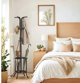 Cabide com porta-guarda-chuvas, 12 ganchos 40 x 40 x 175 cm preto