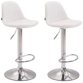 Conjunto de 2 bancos de bar Kiel em couro sintético e com estrutura cromada 39 x 82-104 x 39 cm Branco
