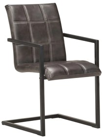 Cadeiras de jantar cantilever 6 pcs couro genuíno cinzento