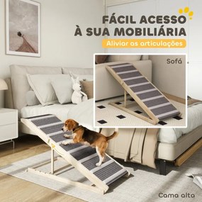 Rampa para Cães Dobrável com Altura Ajustável 41-60 cm e Tapete Antiderrapante 120x50x60 cm Madeira e Cinza