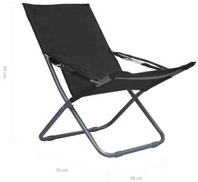 Cadeiras de praia dobráveis 2 pcs tecido preto