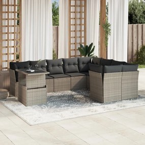 vidaXL 10 pcs conj. sofás jardim com almofadões vime PE cinzento-claro