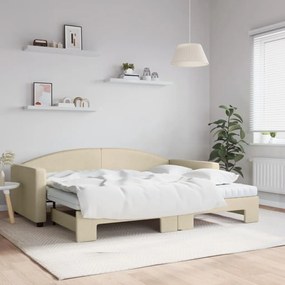 vidaXL Sofá-cama c/ gavetão e colchões 90x200 cm tecido cor creme