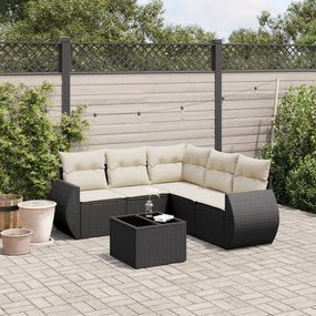 6 pcs conjunto sofás de jardim c/ almofadões vime PE preto