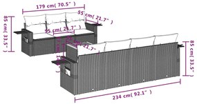 8 pcs conj. sofás jardim c/ almofadões vime PE bege misturado