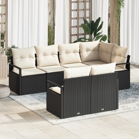 Conjunto de Sofá de Jardim com Almofadas vidaXL de 7 Peças Rattan Poli