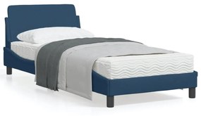 373091 vidaXL Estrutura de cama c/ cabeceira tecido azul 90x190 cm