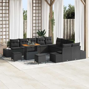 Conjunto de Sofá de Jardim vidaXL de 13 Peças com Almofadas Preto Rattan Sintético Acácia