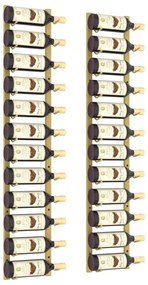Garrafeira de parede para 12 garrafas 2 pcs ferro dourado