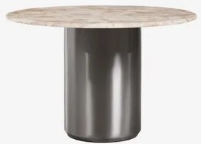 Mesa De Jantar Redonda Ø120 Cm Luceida Mármore Bege Panther & Aço Inoxidável Escovado - Sklum