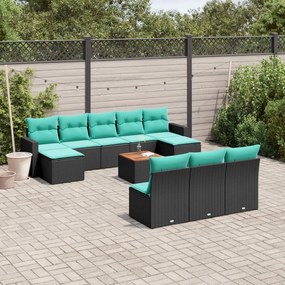 vidaXL 11 pcs conjunto sofás de jardim c/ almofadões vime PE preto