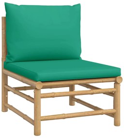 3 pcs conjunto lounge de jardim bambu c/ almofadões verdes