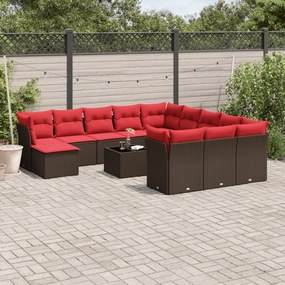 vidaXL 13 pcs conjunto sofás p/ jardim c/ almofadões vime PE castanho