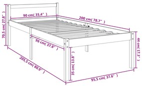 Cama para idosos 90x200 cm pinho maciço