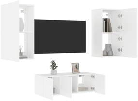 vidaXL 4pcs móveis de parede p/ TV c/ LEDs derivados de madeira branco