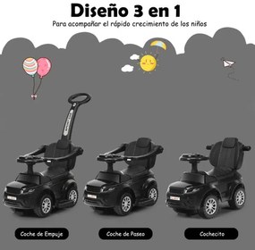 Andarilho 3 em 1 para crianças dos 12 aos 36 meses com luzes musicais, debaixo do assento, pega de arrumação e proteção Preto