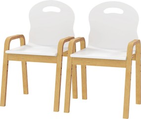 Conjunto de 2 cadeiras infantis com altura ajustável, cadeiras infantis em madeira maciça com braços, 39 x 34 x 61,5 cm, branco