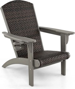 Cadeira Adirondack para Jardim em HDPE com assento e encosto almofadados em rattan, braços largos e porta-copos Cor do rattan Castanho misturado e Bra