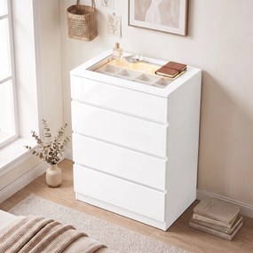 Cómoda Moderna 4 Gavetas Com Luzes LED 60x40x90 cm Branca