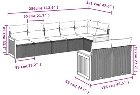 8 pcs conjunto de sofás p/ jardim com almofadões vime PE bege