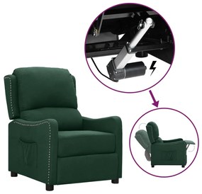 vidaXL Poltrona elevatória tecido verde-escuro