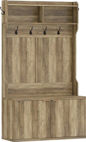 HOMCOM Móvel Cabide de Entrada com Sapateira Prateleiras Abertas e 6 Ganchos Estilo Moderno 100x38x172 cm Carvalho | Aosom Portugal