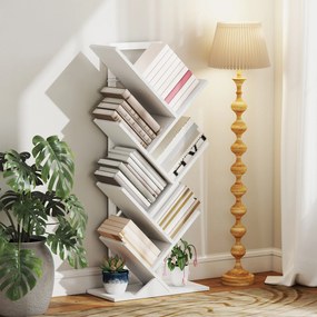 Estante em Forma de Árvore de 7 Níveis Estante de Livros com 7 Prateleiras e Estrutura de Aço  50x24x109 cm Branco