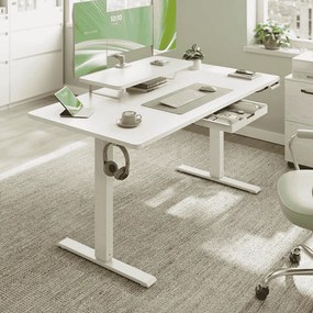 Secretária elétrica com altura ajustável 140 x 70 x 70 x (72-120) cm, suporte para monitor e USB Branca