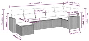 7 pcs conjunto sofás p/ jardim c/ almofadões vime PE cinzento