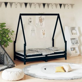 Estrutura de cama infantil 70x140 cm pinho maciço preto