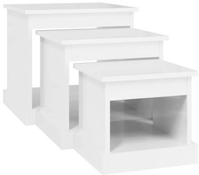 Mesas de centro 3 pcs derivados de madeira branco brilhante