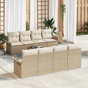 vidaXL Conjunto de Sofá de Jardim de 9 peças com Almofadas Bege Rattan de Polietileno