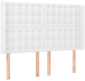 Cabeceira cama c/ LED couro artificial 147x16x118/128 cm branco