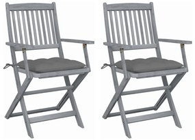 vidaXL Cadeiras exterior dobráveis c/ almofadões 2 pcs acácia maciça
